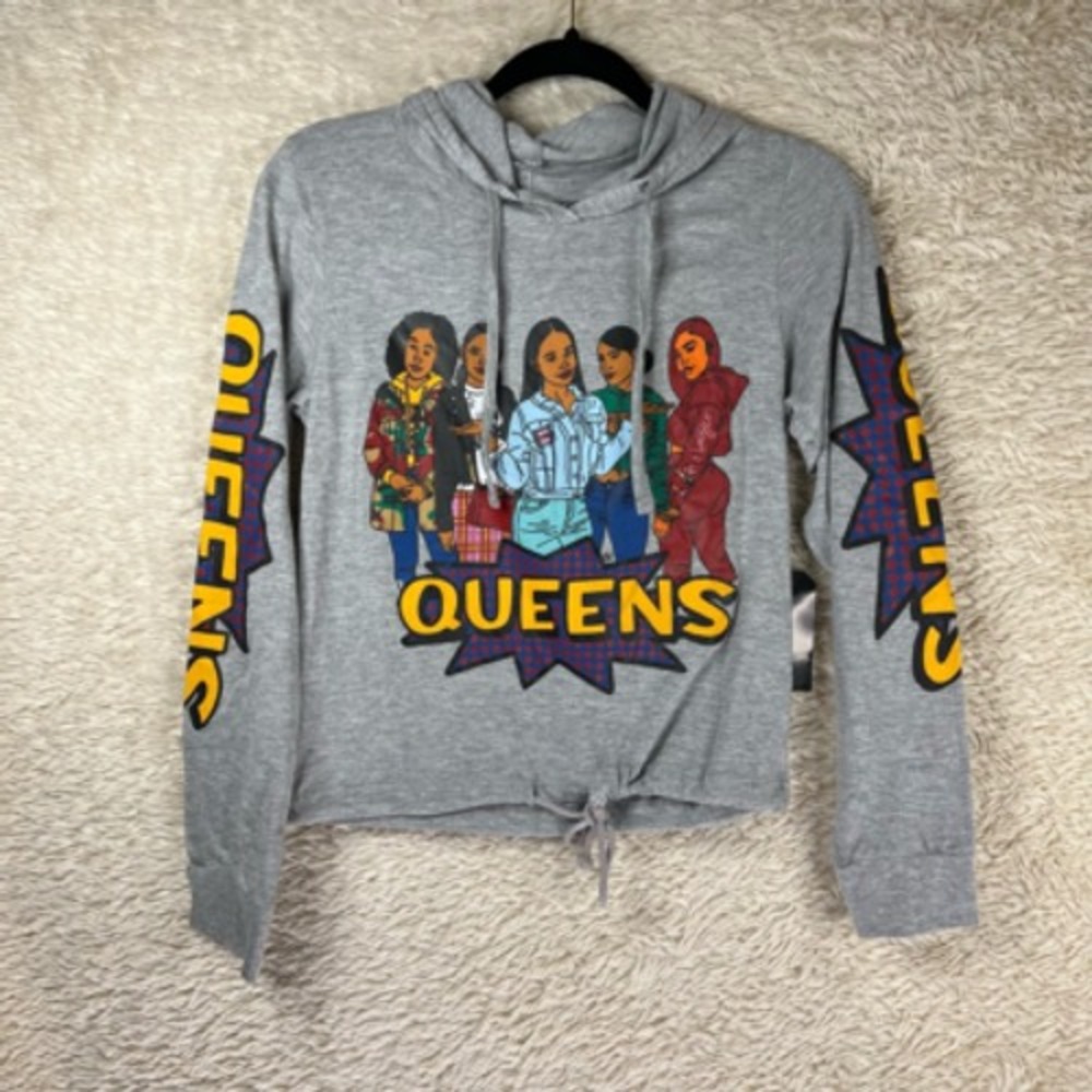 On Fire Womens Hoodie Sweatshirt Gray Yellow Queens Heathered 100% Cotton‎ S
